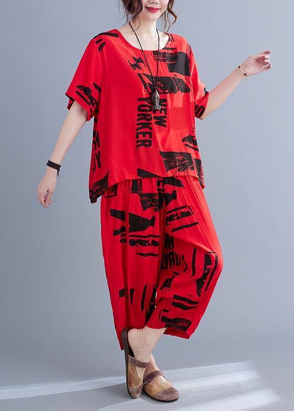 Unique Red Print O-Neck Two Pieces Set Summer
